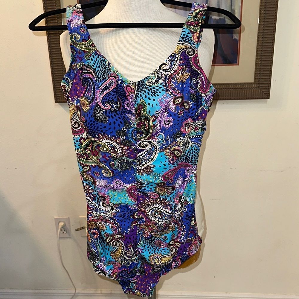 Maxine of Hollywood Colorful Paisley Swimsuit Size 14